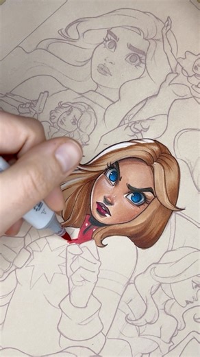 How I created my “Women of Marvel” cover! I used marker and paint on Stonehenge color paper. #comicbookart #traditionalart #artprocess | Chrissie Zullo Uminga