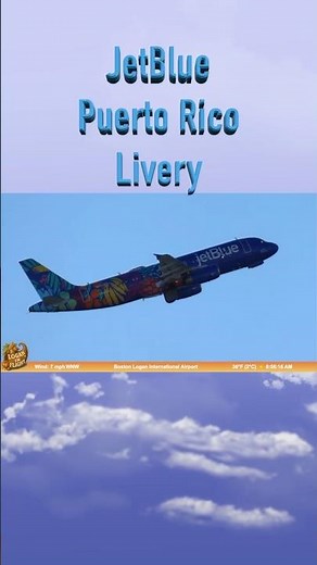 JetBlue Puerto Rico Special Livery Takeoff from Boston Logan Runway 27