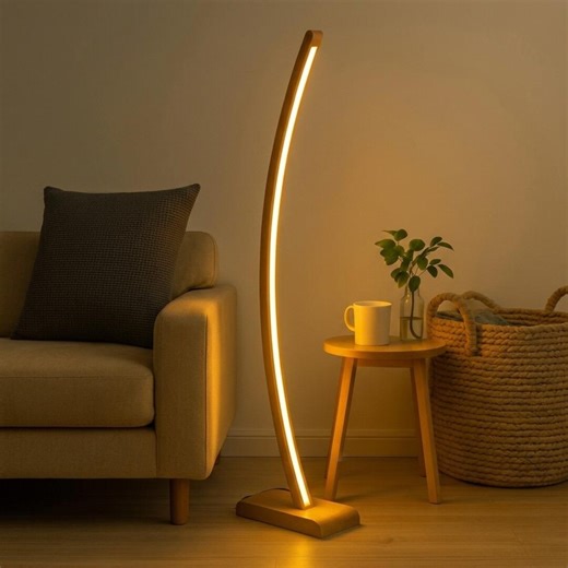 Handmade Rustic Wood Floor Lamp, Curved LED Standing Light, Minimalist Living Room Decor, Aesthetic Corner Lamp, Natural Wood Jedi Light Art - Etsy