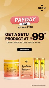 🤩🌸Special Setu GIFT for you! 🌸🤩 Your hard work paid off! Our Payday SALE is now live. 🎉 🚀Shop products worth ₹1299 and get a special Setu gift at ₹99! How to claim this exclusive offer: 1️⃣Add products worth ₹1299 or more to your cart. 2️⃣At checkout, a special Setu gift will be added automatically. 3️⃣Proceed to checkout! ⏰Limited-time offer, valid only until 3rd Oct 2024 👇Grab now for your exclusive gift! SHOP NOW at setu.in | Setu Nutrition