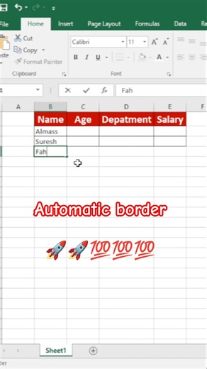Excel Tutorial | Automatic border #excel #excelshortcuts #tutorial