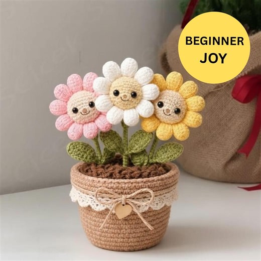 Crochet Flower Pot Pattern PDF, Mini Plant Crochet Pattern, Sunflower Tulip Daisy Pot, Crochet Home Decor, Digital Crochet Pattern - Etsy