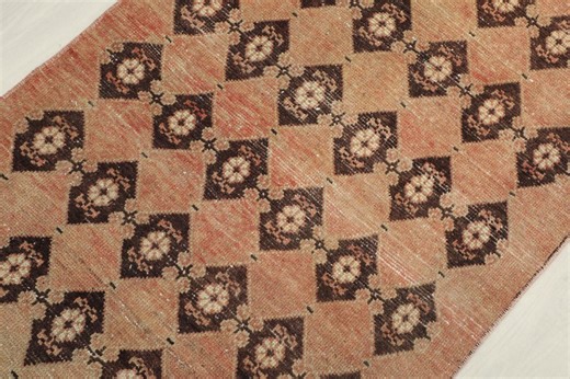 3x10 Vintage Red Brown Runner, Oushak Geometric Desing Faded Rug, Handmade Wool Rug, 3x10 Feet Runner, Hallway Entryway Corridor Runner,gift - Etsy