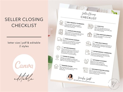 Real Estate Seller Closing Checklist, Editable Canva Template (PDF) - Etsy
