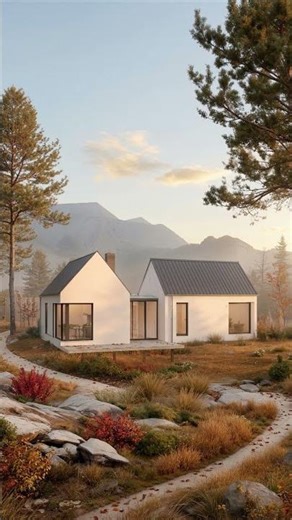 Minimalist Mountain Retreat ⛰️ Gabled Houses & Glass Walkway #archviz #relax #dreamylandscapes