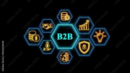 B2 B Business Model Concept with Neon Hexagons business to business– Corporate Business Risk and Governance Management Concept