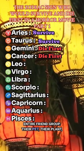 125K views · 1.1K reactions | The zodiac sign who would survive in a horror movie and the one who would die first part 1 #zodiac #aries #taurus #gemini #zodiacsign | Zodiac Magic | Facebook