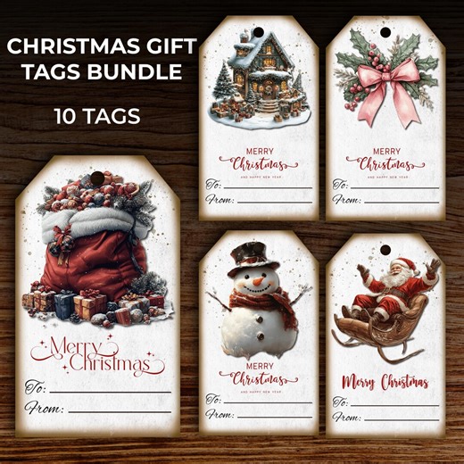 Christmas Gift Tags Bundle | 10 Holiday Vintage Printable Tags | Merry Christmas Labels | Holiday Labels | Digital Download | Digital Files - Etsy Canada