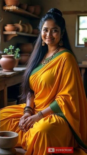 Grinding Spices in Rustic Kitchen | Mustard Yellow Saree Elegance | #TemptHer #shorts