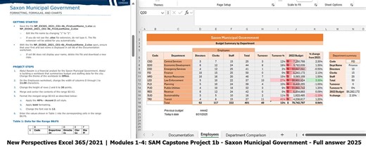 New Perspectives Excel 365/2021 | Modules 1-4: SAM Capstone Project 1b| Saxon Municipal Government