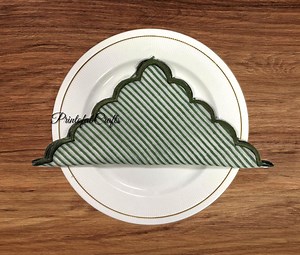 PF Cotton Cloth Napkins With Embroidery | Green Striped Scalloped Edge Napkins | Eco Friendly Table Napkin - Etsy