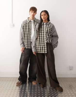 COLLUSION Unisex spliced oversized shirt in grey check | ASOS