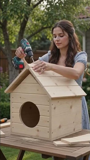 DIY Wooden Cat House 🐱🏡 Easy Pet House Build #Shorts #DIY #Woodworking #CatHouse