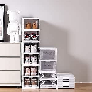XIYAO Shoe Rack, 6 Tier Shoe Organizer,Foldable Shoe Storage box for Closet,Stackable Shoe Containers for Sneaker Storage Up to US Size 12, White