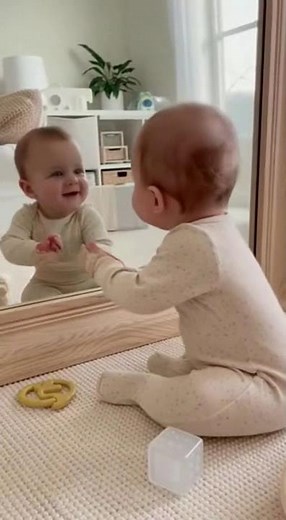 Baby's First Mirror Reflection: Adorable Moment Caught on Camera 🪞