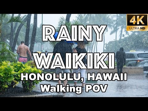 🌧️ POV Walking in Heavy Rain on Kalākaua Avenue, Waikīkī | Honolulu Hawaii Walk in 4K