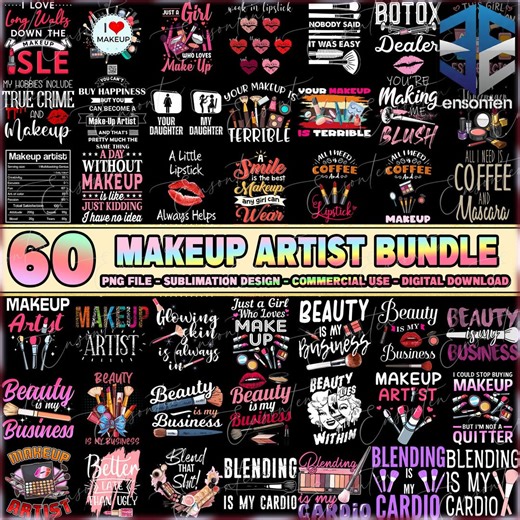 60 Files Make up Artist PNG Bundle, Makeup Quotes Png, Beauty Png, Makeup Bag Png, Makeup Enthusiast, Lipstick, Commercial Use, Digital File - Etsy