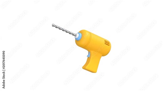 Drill machine icon 3d rendering animation on 4k.