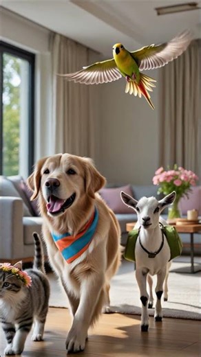 Cat, Dog, Parakeet & Goat Go Out Together 🐾🐐🐦 | The Most Unexpected Animal Friend Group!