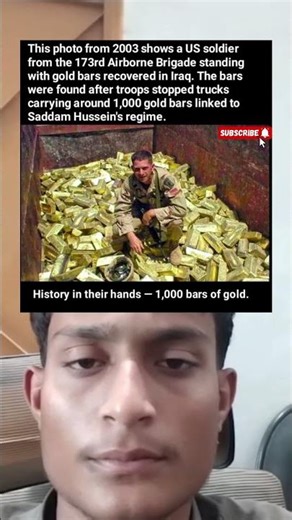 US Soldier with Saddam’s Gold Bars 🇺🇸 | Rare 2003 Iraq War Photo