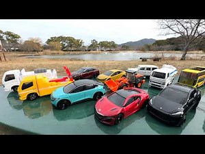 Find and pick up Tomica (miniature cars) and play with them!