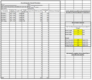 Construction Estimating Sheets | Drywall Quantity Takeoff Worksheet