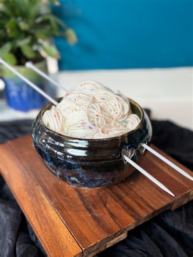 Hand Thrown Ceramic Yarn Bowl Blue - Medium - Etsy