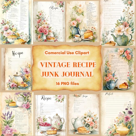 Vintage Recipe Card Clipart Bundle: Retro Kitchen Illustrations (digital Download PNG Files) - Etsy