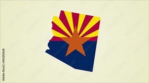 Arizona state flag United States map outline zoom in animation