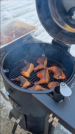 Crispy Smoked Chicken Leg Quarters on the Oklahoma Joe Bronco 🔥 #smokedchicken #bbq #barbecue #food