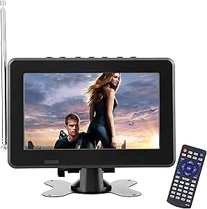 Yoidesu Portable TV LCD Monitor, 7in 1080P Rechargeable Car Digital TV with ATSC Tuner, AV in Out, FM Radio, SD, MMC, USB, TV Stand and Remote Control for Car Travel, Mini Television