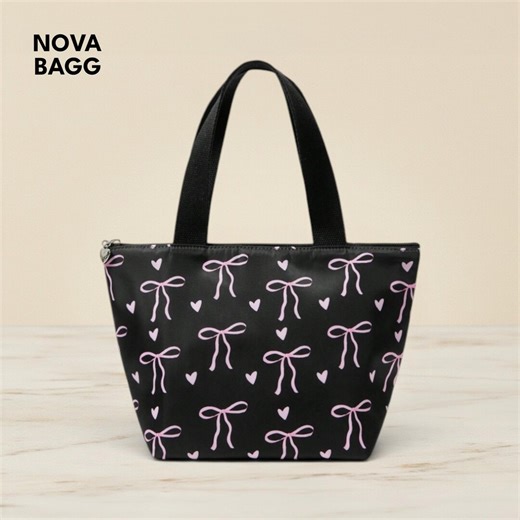 Black Bow Print Tote Bag Pink Ribbon Pattern Cute Everyday Shoulder Bag - Etsy