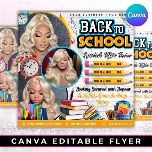 Back to School Flyer, Back to School Sale Flyer, Book Now Appointments, Canva Template, Beauty, Lashes, Make Up, Nails, Hair, DIY Flyer - Etsy
