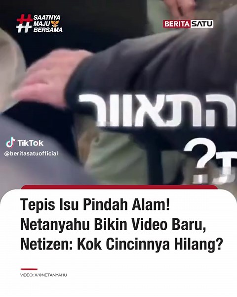 Perdana Menteri Israel Benjamin Netanyahu merilis video berdurasi 90 detik di Yerusalem untuk menepis spekulasi dirinya meninggal atau terluka parah akibat serangan rudal Iran. Dalam unggahan tersebut, ia tampak berinteraksi dengan warga di perbukitan sambil menekankan pentingnya menjaga kesehatan mental dan ketersediaan tempat berlindung di tengah konflik. Namun, netizen justru menyoroti sejumlah kejanggalan, berupa hilangnya cincin yang ada di jarinya saat sedang menggerakkan tangannya ke sisi