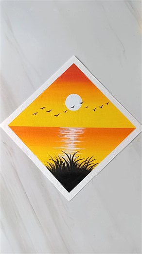 🌅 Golden Sunset Lake Scenery | Oil Pastel Drawing #Shorts #landscape #nature #drawing