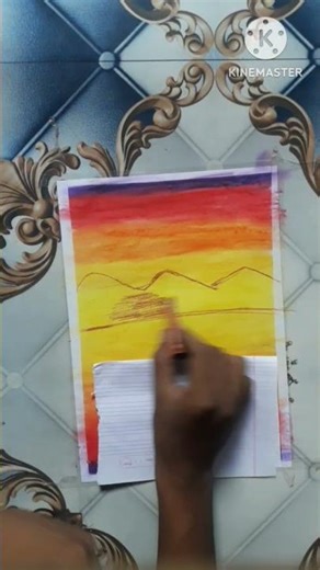 sunset beach oil pastel #short #trending