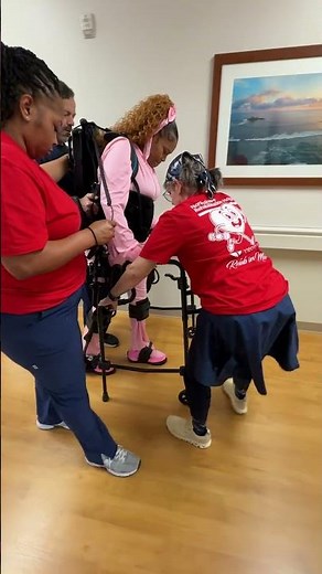 Shelbi's walking post-stroke using an exoskeleton
