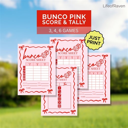 Pink Bunco Score Cards and Tally Sheet Printable Cute Pink and Red Bunco Digital Score Sheets Print at Home Ladies Night Girls Hosting PDF - Etsy