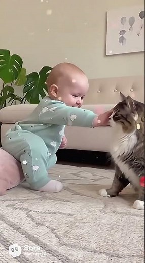 Baby Tickles the Cat! 😂 Cutest Wiggle Reaction Ever! #baby #cat