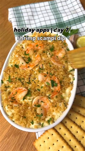Sabrina Cacilhas | Fed by Sab on Instagram: "🚨 Comment “recipe” and I’ll dm you the full printable recipe! Shrimp Scampi Dip 🦐 🍋 🧄 A flavor packed and unique dip that is perfect for entertaining! A rich and creamy cheese based dip with parmesan, mozzarella and cream cheese are paired with tender garlicy and lemony shrimp for the ultimate dip. Topped with crispy breadcrumbs and served with baguette or crackers to dip it’s a fan favorite appetizer! #shrimpscampidip #holidayrecipe #holidayappet