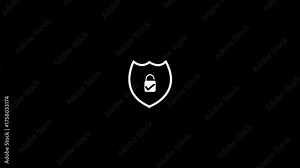 Security Protection with unlock Animation and checkmark icon on black background. Data Security Icon and digital safety.