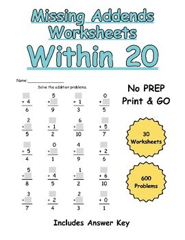 Missing Addends Worksheets Within 20 | K–2 Math Centers, Independent Work, SPED