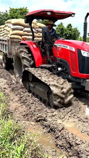 Massey Ferguson Tractor on Rubber Tracks vs Deep Mud! Extreme Farm Power 🚜🔥 #shorts #tractorvideo