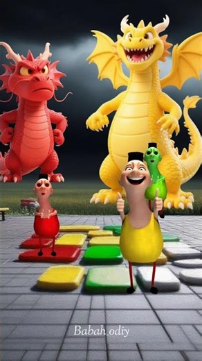 Hamud Habibi merah kuning Hijau Tantangan Games monster naga raksasa warna warni #kartun