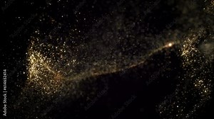Golden particles moving in slow motion on black background 4k footage, Gold litters footage, particles moving footage. Glitters backdrop, awards background,