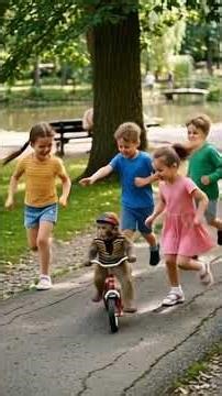 Monkey on a Bike Escapes Kids 😂🚲 #funny monkey, monkey riding bike# kids chasing monkey #short