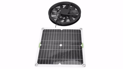 Diydeg Solar Powered Fan Kit, 100W 12V 10in Cooling Round Solar Panel Exhaust Fan with Fan Cover, 3000 RPM Outdoor Portable Mini Ventilator for Chicken Coops, Greenhouse Shed, Pet