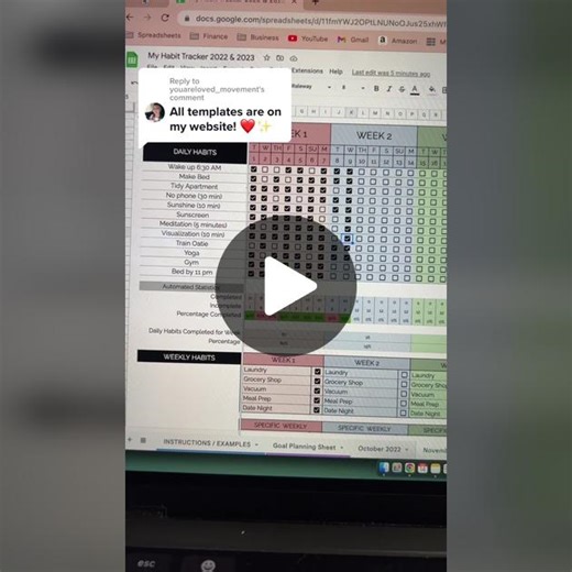 Replying to @youareloved_movement #habits #habittracker #productivity #productivityhack #excel #spreadsheet #googlesheets #fyp #template #executivedysfuntion #goals #lifehacks #goalachieved