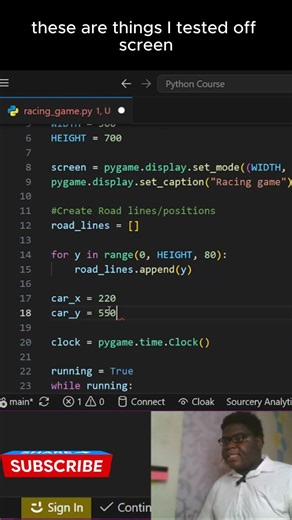 Car dimensions for Python Racer #pythontutorialforbeginner #pygame #python