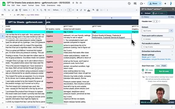 Analyze your textual data with AI in Google Sheets or Excel